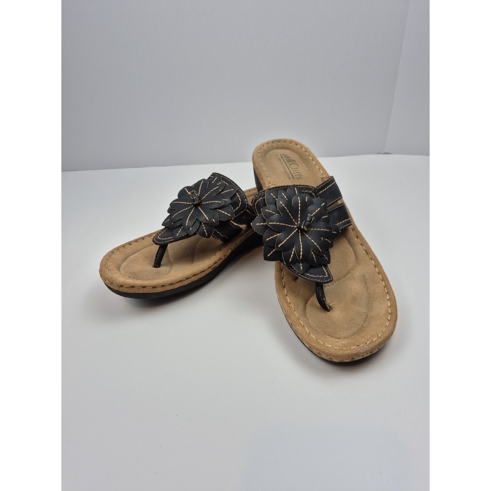Cliffs White Mountain Carnation‎ Wedge Sandals 9 Cove Black Comfy Slip-On